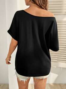 SHEIN Maternity Clothes Maternity Tops Summer Pregnant Clothes Black Asymmetrical Shoulder Maternity T-Shirt With Tie-Up Casual Style - Black - View 2