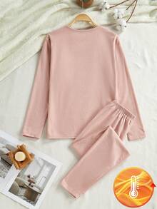 Thermounterwäsche-Set für Teenager-Mädchen, nahtlose rosa Thermofütterung für Herbst/Winter Oberteil & Unterteil - Pink - Übersicht 2