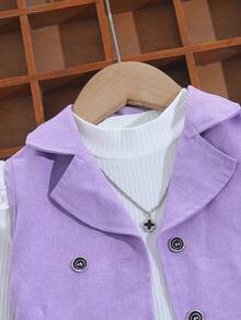 SHEIN Conjunto de 3 peças para meninas, estilo casual e moderno, composto por blusa de malha canelada, colete texturizado e calça com detalhes de botões. Ideal para outono/inverno. - Roxa - Ver 5