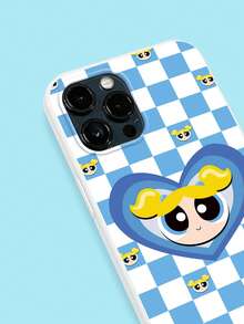 THE POWERPUFF GIRLS X SHEIN Funda de teléfono con estampado de corazones de burbujas blancas lindas, funda de teléfono con estampado a cuadros azul y blanco, estilo dulce y lindo compatible con iPhone y Galaxy, adecuado para uso diario de niñas o como regalo. Funda compatible con iPhone 17 /Air / 17 Pro / 17 Pro Max, cubierta compatible con iPhone y Galaxy Carcasa protectora - Blanco - Ver 4