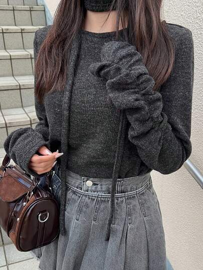 FRIFUL 女士扎染特殊面料褶皱袖口装饰宽松休闲长袖T恤