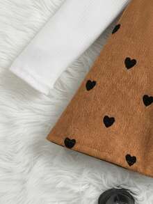 SHEIN Newborn Baby Girl Loose Casual Heart Pattern Suspender Dress - Brown - View 4