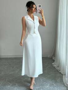 Elenzga Bộ vest công sở họa tiết hoa 3D thanh lịch dành cho nữ - trắng - Xem 4