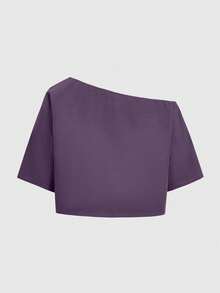 ROMWE Fairycore 女士休闲不对称领口黑猫与花卉印花宽松落肩短款 T 恤，夏季