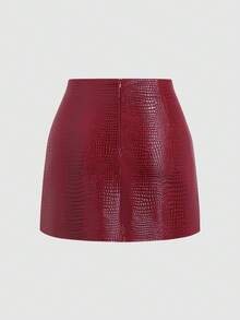 Sweetra Elegant French Design Asymmetrical Hem Textured Fabric Red Valentine's Day Party Series Women Skirt, Autumn/Winter - Burgundy - View 3