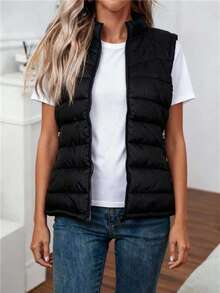 Chaleco de algodón ligero y cálido para mujeres - Negro - Ver 1