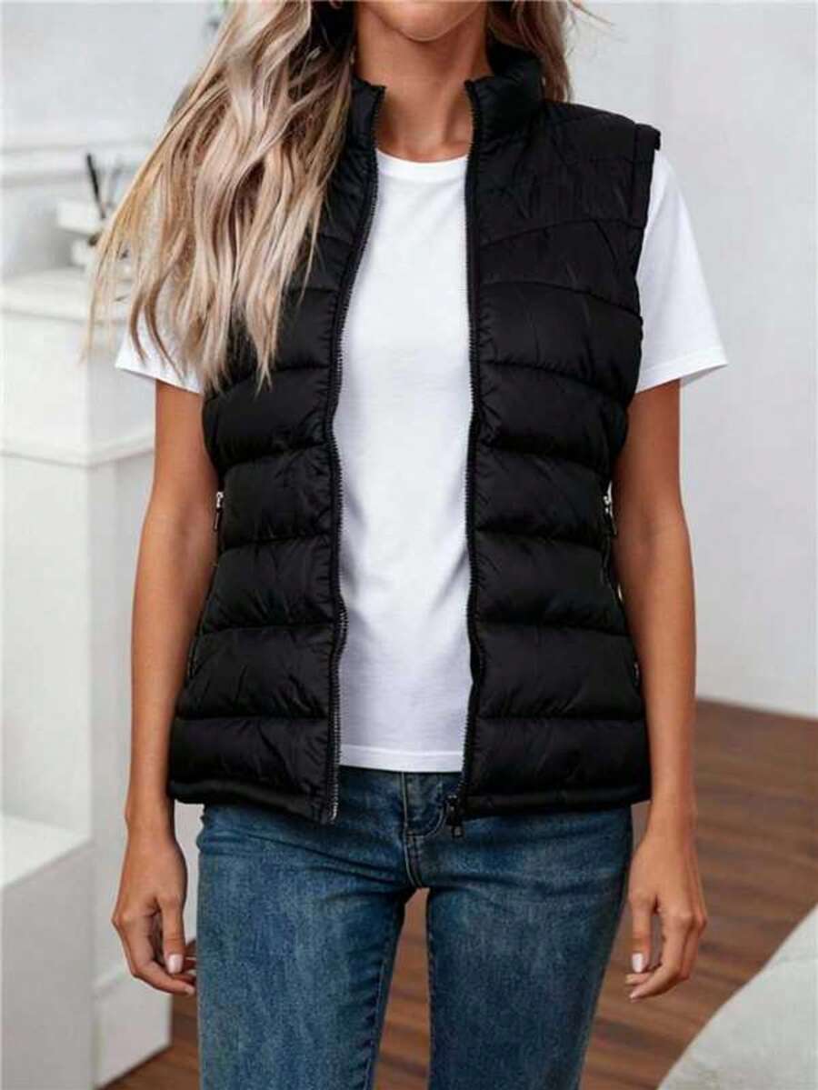 Chaleco de algodón ligero y cálido para mujeres - Negro - Ver 1