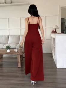 INAWLY Women's Solid Color Pleated Wide Leg Loose Casual Jumpsuit
