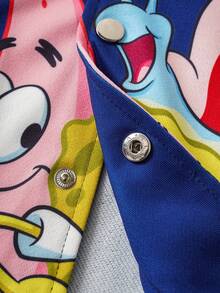 SpongeBob SquarePants | SHEIN 2件套男童休闲可爱卡通图案撞色棒球外套和运动裤套装，秋冬季 - 藍色 - 查看 10