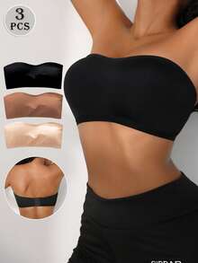 NudeFit 3pcs Seamless Bandeau Bras, Strapless Bras For Women
