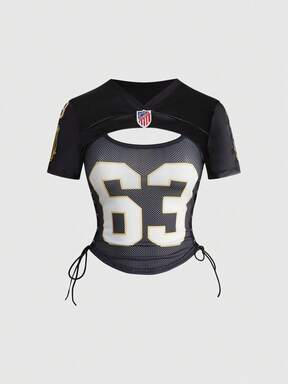 ROMWE Avant Women's Street Style Sports Jersey Cropped Hollow Out T-Shirt