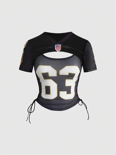 ROMWE Avant Camiseta deportiva de estilo callejero para mujer con corte cropped y diseño calado