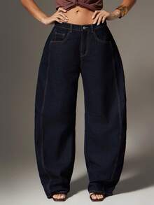 Denimoi Fashionable Commuter Low-Waist Bootcut Jeans - Dark Wash - View 1