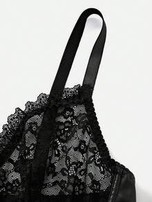 SHEIN Abito da lingerie aderente con corpetto con ferretto, pizzo e inserti traforati, serie Charm per taglie comode, con perizoma incluso - nero - Visualizzare 4
