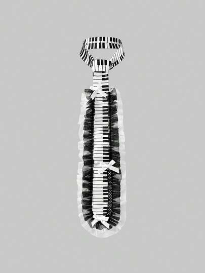 ROMWE 1pc Y2K Punk Style Monochrome Lace Patchwork Piano Music Fashion Minimalist Tie, Suitable For Academia, Casual Wear, JK, Lolita, Anime, Grunge