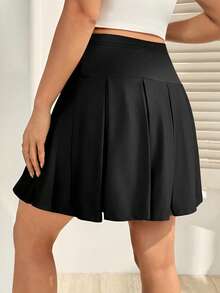 SHEIN Falda plisada de cintura alta de unicolor casual para maternidad - Negro - Ver 2