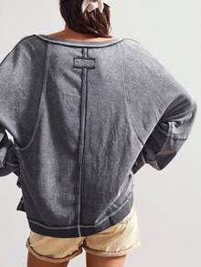 Bohemela 大码纯色简约长袖T恤，日常穿着 - 灰色 - 查看 7