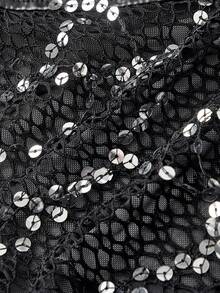 ROMWE Grunge Punk 朋克铆钉设计性感深V领露背亮片派对上衣 - 黑色 - 查看 4