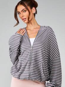 MISSGUIDED Oversized Striped Fleece Hoodie Without Drawstring Long Sleeve Casual Pullover Sweatshirt For Fall Winter Loungewear - Multicolor - View 5