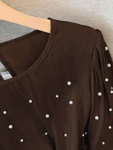 GlowEve 标准尺码女士法式奢华串珠衬衫 - 咖啡棕 - 查看 3