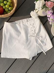 Comfortcana Quần short cỡ lớn, chất liệu cotton lanh, kiểu dáng thường ngày và mặc nhà, có dây rút trang trí và khóa kéo. - trắng - Xem 9