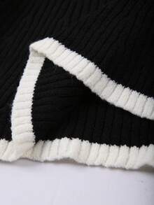 Franclia 方领修身长袖毛衣，秋冬款 - 黑與白 - 查看 3