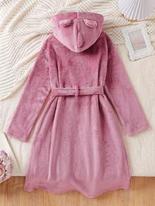 Bata larga de felpa con bordado de panda lindo para niñas - Rosa - Ver 2