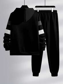 Manfinity Homme Men's Knight Print Drawstring Hooded Sweatshirt And Sweatpants Casual Suit - Multicolor - View 2