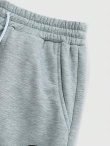 ROMWE MEN Prep Men Letter Graphic Zip Up Hoodie & Pants Set - Grey - View 5