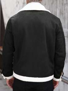 Manfinity Homme Áo khoác Cargo ấm áp, ve áo màu tương phản, thời trang thường ngày cho nam, mùa thu/đông - màu đen - Xem 2