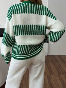 EURMUSE Solid Beige Ribbed Knit Belted Longline Cardigan With V Neck And Turn Up Cuff Sleeves For Women - Green - View 2