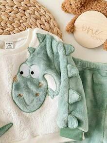 Baby Boy Casual Fluffy Cartoon Pattern Long Sleeve Pajama Set, Autumn/Winter