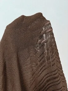 Vibekara 优雅简约V领镂空针织修身毛衣连衣裙 - 棕色 - 查看 8