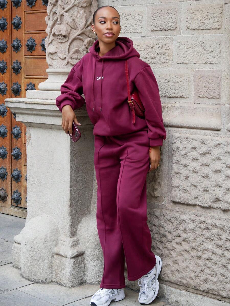 Yess Loren Women's Casual Loose Solid Color Elastic Waist Sweatpants With Pockets - Burgundy - View 1