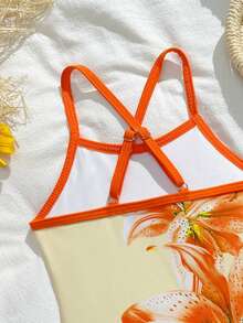 SHEIN Vintaside Kids 1件装女童连体泳衣/随机印花 - 彩色 - 查看 5