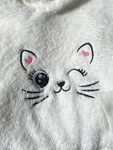 SHEIN 女宝宝秋季时尚可爱甜美白色连帽长袖上衣，饰有刺绣猫脸和猫耳图案，搭配蓝色条纹裤，适合拍照、上学、街头穿着。 - 藍色 - 查看 4