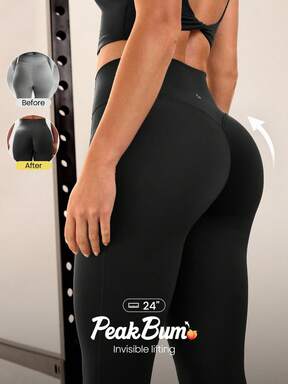 GLOWMODE Mallas Power Sculpt ™ - Air Sculpt Flex de 61 cm (24 pulgadas) con cintura en V que levanta el trasero, que absorben la humedad y brindan una sensación de frescura, ideales para entrenamiento de alto impacto, correr y entrenar
