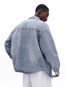 Áo sơ mi denim dáng regular fit SUMWON cài nút, cổ điển, hai túi ngực, tay dài, màu xanh nhạt, kiểu dáng casual, công sở, trơn. - Màu xanh lam - Xem 2