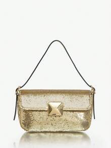 MISSGUIDED 女士手提包、单肩包、流浪包，金色亮片，时尚简约，优雅百搭，适合派对、舞会、夜店、约会、生日、晚宴等场合。 - 金色 - 查看 2