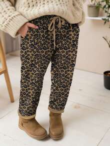 SHEIN LUNE Plus Size Women Leopard Print Drawstring Waist Pockets Casual Sweatpants Graduation,Back To School Outfits,Graduation,Teacher Outfits For Women,Back To School Fall Cloth For Women - Multicolor - View 1