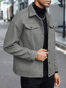 Manfinity Homme Men's Long Sleeve Loose Single Breasted Leisure Overcoat, Suitable For Autumn & Winter - Grey - View 3