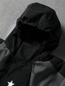 Manfinity Roghcode 男士休闲撞色连帽长袖夹克外套 - 寶藍色 - 查看 4