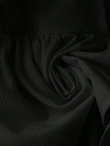 GlowEve CURVE 女士甜美法式短袖V领荷叶边下摆系带露脐上衣，春夏款 - 黑色 - 查看 6