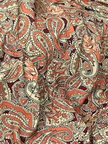 Freevana 大码女式休闲V领喇叭袖腰果印花度假连衣裙 - 卡其色 - 查看 3