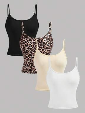 Girlism 4pcs Teen Girls Cropped Camisole Tank Tops, Casual Fit For Spring, Summer, Autumn, Winter