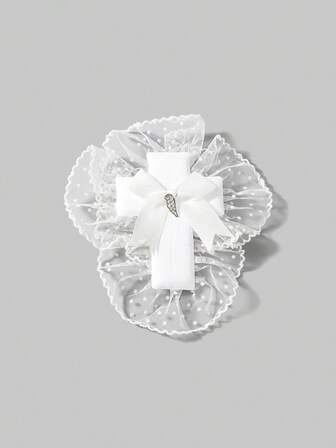 1 Stück weißer Millennium Punk Stil Kreuz Spitze Patchwork Schleife Vintage Polka Dot Spitzenrand Mode einfach Massenproduktion handgefertigte Haarspange, geeignet für Uni, Cosplay, Anime, Musikfestivals usw.