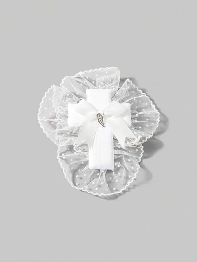 1 Stück weißer Millennium Punk Stil Kreuz Spitze Patchwork Schleife Vintage Polka Dot Spitzenrand Mode einfach Massenproduktion handgefertigte Haarspange, geeignet für Uni, Cosplay, Anime, Musikfestivals usw.