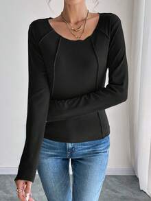 EMERY ROSE 女士休闲百搭纯色长袖 T 恤