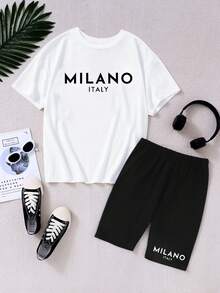 2pcs Teenage Girls' Daily Casual Cycling Pants Set, Versatile - White - View 4