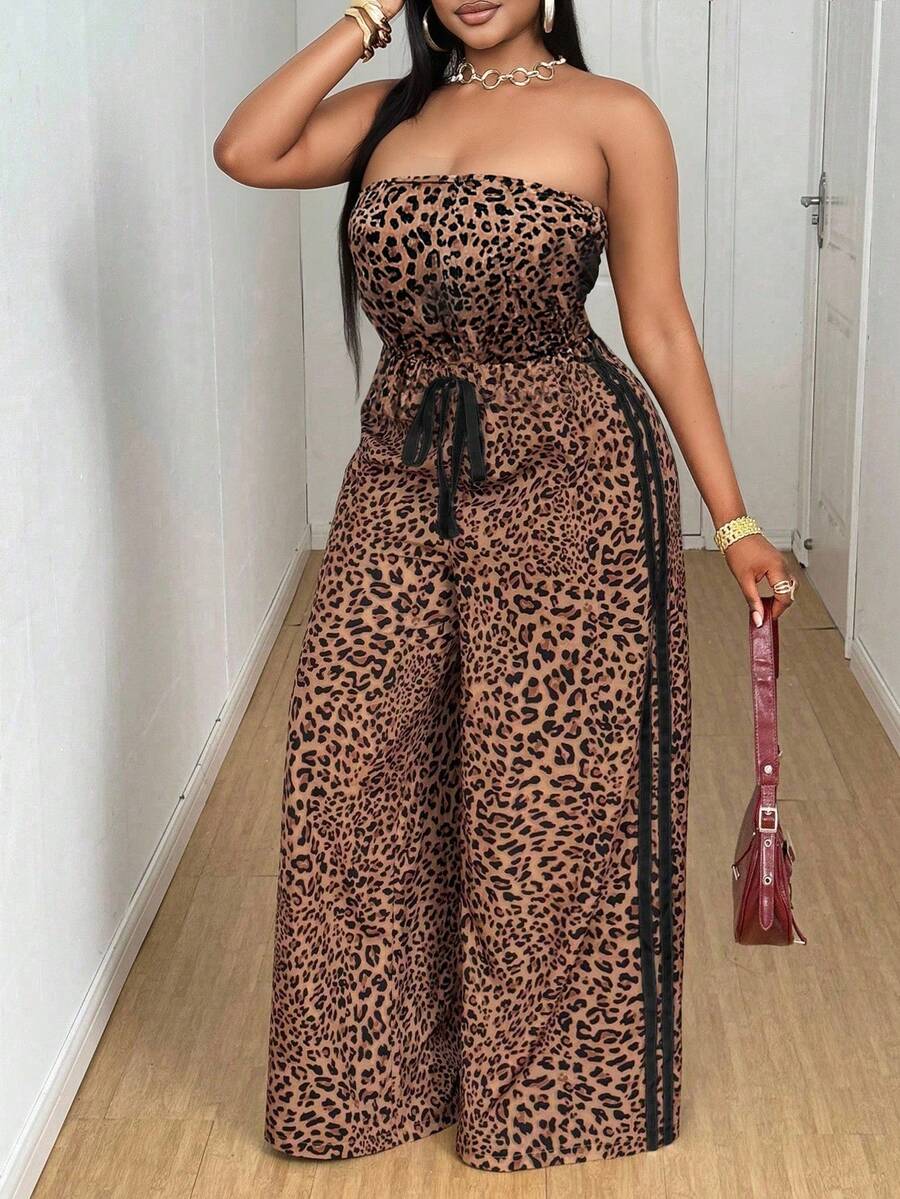 Maweii Bộ đồ liền thân ống rộng họa tiết da báo cỡ lớn cho nữ, thiết kế thời trang, kiểu dáng mới cho nữ cỡ lớn - Nhiều màu - Xem 1